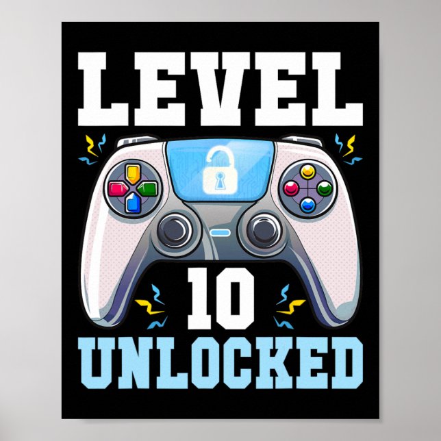 Affiche 10 Jeu vidéo déverrouillé 10e Anniversaire Gamer B (Devant)