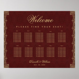 Affiche 10 Table Burgundy Gold Vintage Red Seating Chart