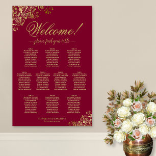 Affiche 10 Table Burgundy & Gold Welcome Seating Chart