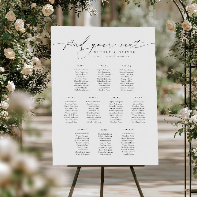 Affiche 10 Tables Panneau de Bienvenue Moderne Script (10 Tables Wedding Seating Plan, Welcome Seating Chart)
