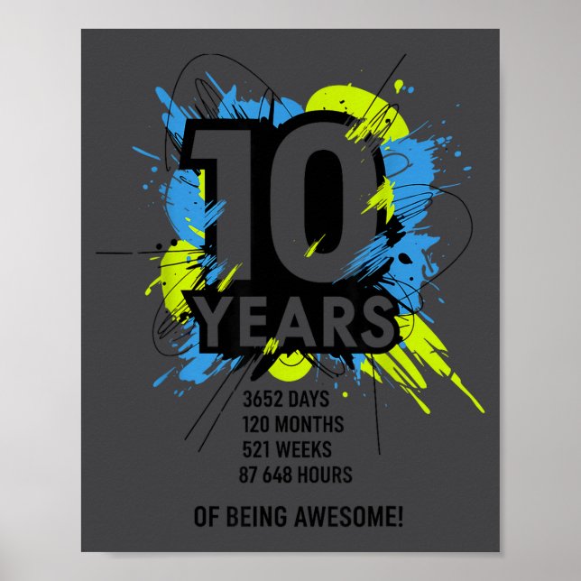Affiche 10 Years Of Being Awesome 10th Birthday Girl Boy D (Devant)
