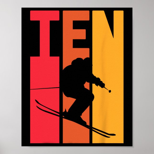 Affiche 10e anniversaire Boy Retro Ski Lover Skier 10 ans  (Devant)