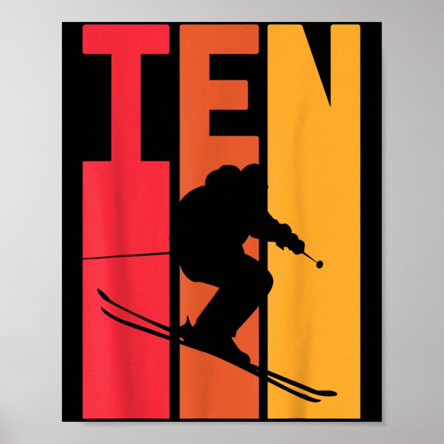 Affiche 10e anniversaire Boy Retro Ski Lover Skier 10 ans  (Devant)