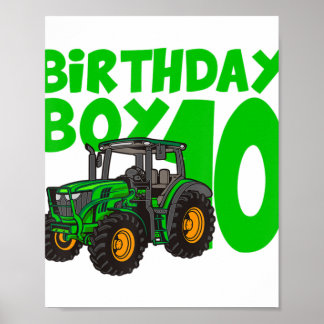 Affiche 10e anniversaire Boy Tractor Ferme 10 ans Birthda
