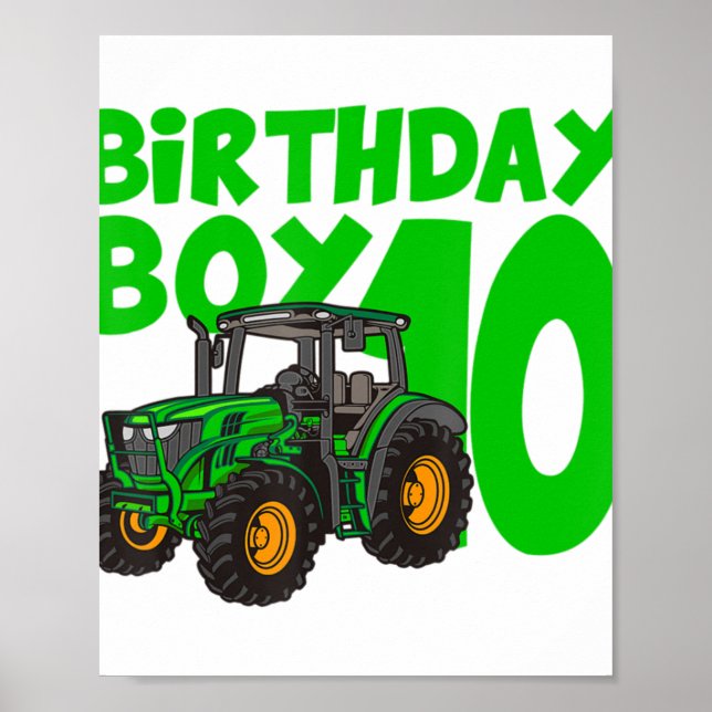 Affiche 10e anniversaire Boy Tractor Ferme 10 ans Birthda (Devant)