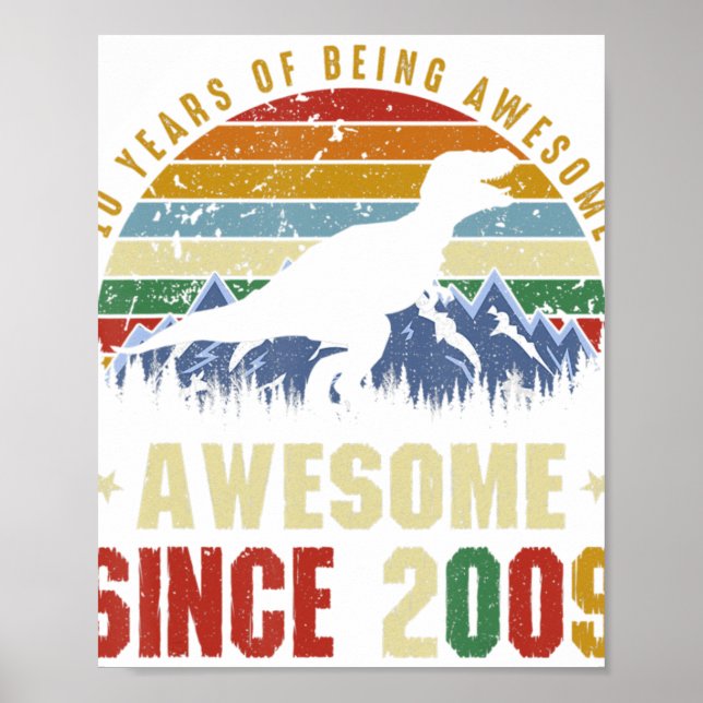 Affiche 10e anniversaire Cadeaux 10 ans Awesome 2009 Dino (Devant)