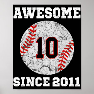 Affiche 10e Anniversaire de baseball Lover Cadeau 10 Ans V