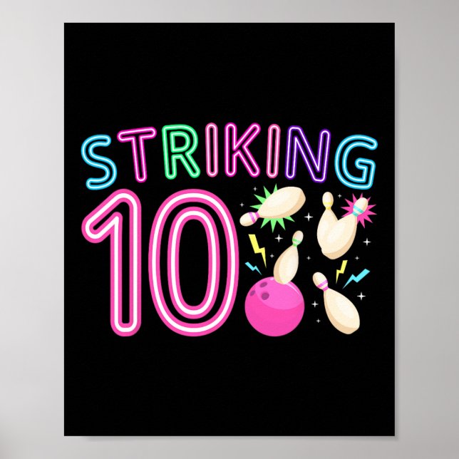 Affiche 10e anniversaire de la fête Bowling fille 10 ans B (Devant)