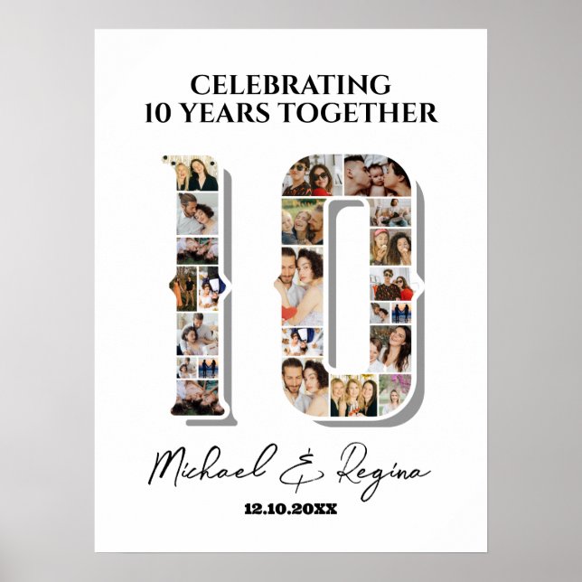 Affiche 10e anniversaire du Mariage Numéro 10 Collage phot (Devant)