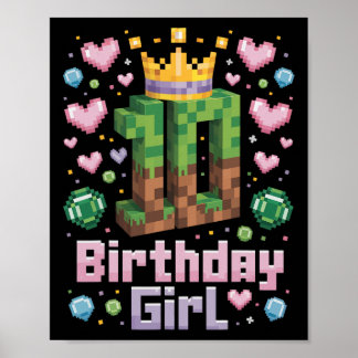 Affiche 10e anniversaire fille chemise jeu Pixel Party 10 