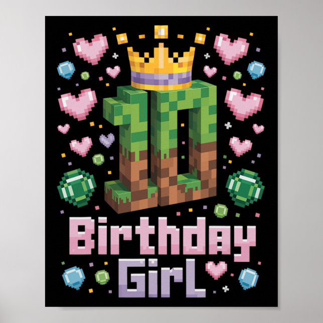 Affiche 10e anniversaire fille chemise jeu Pixel Party 10  (Devant)