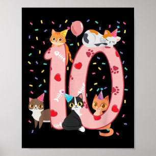 Affiche 10e anniversaire fille mignonne tenue de chat 10 a