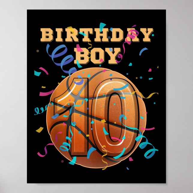 Affiche 10e anniversaire garçon Dix 10 ans de basket-ball  (Devant)