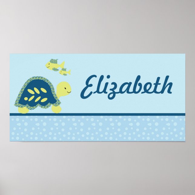 Affiche 10x20 Nursery Art Name Print Turtle Reef Ocean Sea (Devant)