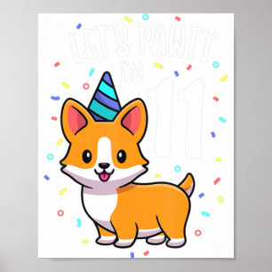 Affiche 11 ans Corgi Amoureux des chiens 11e anniversaire 