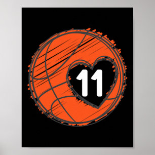 Affiche #11 Numéro 11 dans le coeur - Joueur de basketball