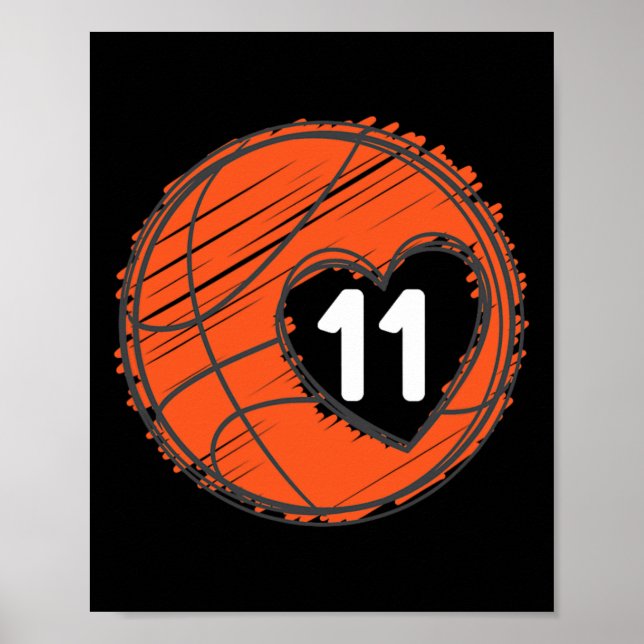 Affiche #11 Numéro 11 dans le coeur - Joueur de basketball (Devant)