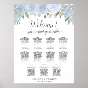 Affiche 11 Table Dusty Blue Roses Wedding Seating Chart
