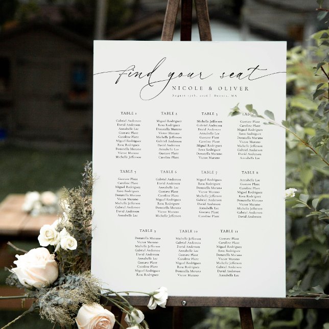 Affiche 11 Tables Panneau de Bienvenue Moderne Script (Welcome Seating Chart 11 Tables, Wedding Seating Plan)