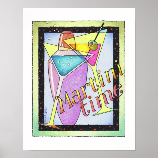 AFFICHE 11"x14" - HEURE MARTINI, Cocktails (Devant)