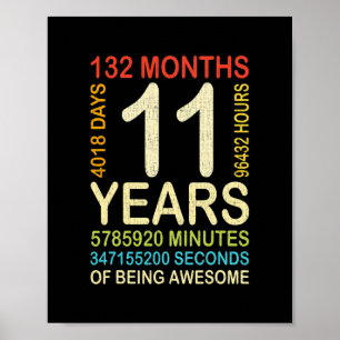 Affiche 11e anniversaire 11 ans Vintage Retro 132