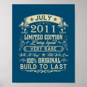 Affiche 11e anniversaire Cadeaux 11 ans Retro Vintage