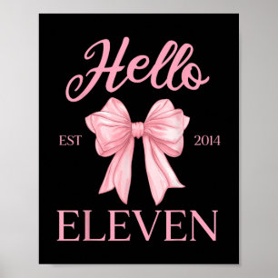 Affiche 11e anniversaire fille mignonne Coquette Bow Bonjo