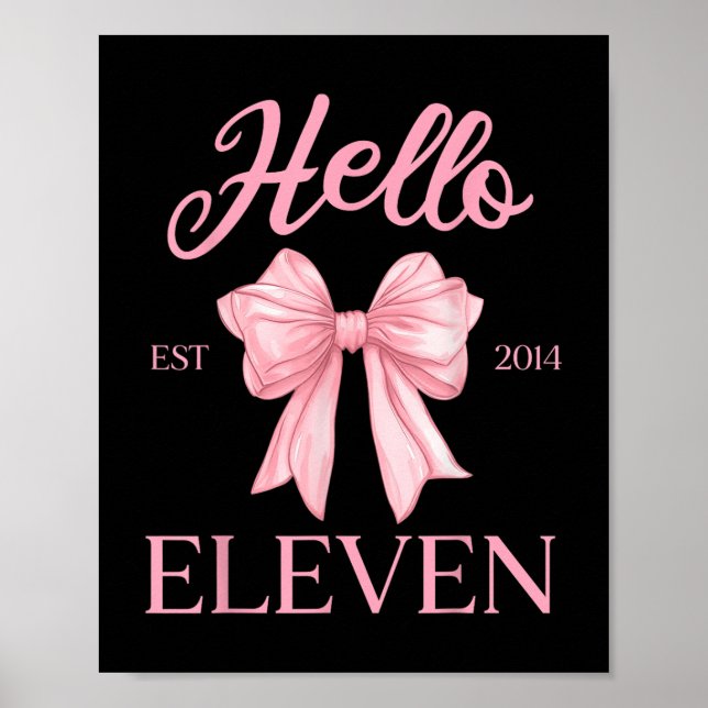 Affiche 11e anniversaire fille mignonne Coquette Bow Bonjo (Devant)