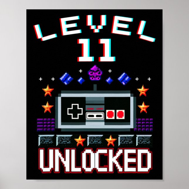 Affiche 11e anniversaire garçon niveau 11 déverrouillé jeu (Devant)