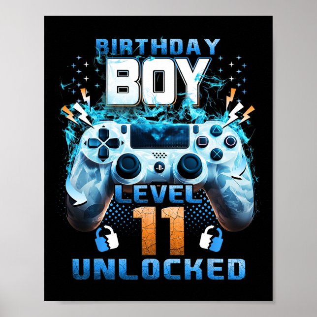 Affiche 11e anniversaire Garçons Niveau 11 déverrouillés 1 (Devant)