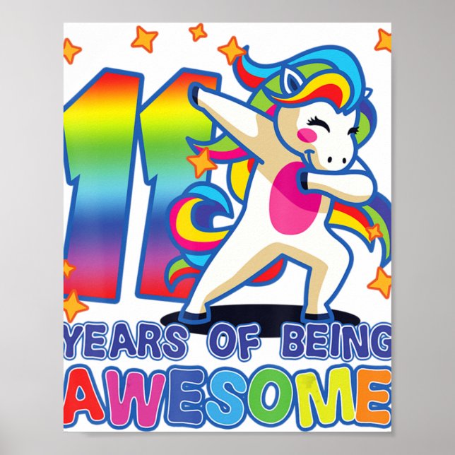 Affiche 11E Anniversaire, Pour Filles, Unicorne, 11 Ans De (Devant)