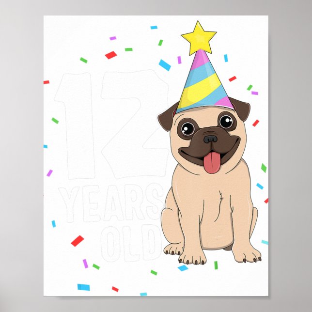 Affiche 12 Ans Anniversaire Carlin Amoureux des chiens Par (Devant)