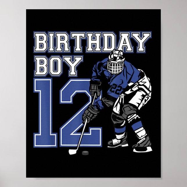 Affiche 12 ans de hockey sur glace Thème Anniversaire 12e (Devant)
