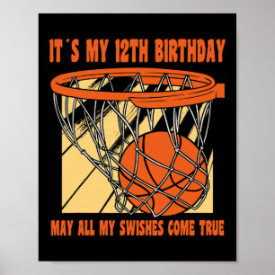 Affiche 12 ans Joyeux 12e anniversaire Basketball 12e Bi