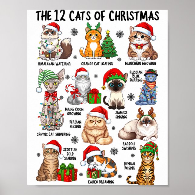 Affiche 12 Cats Of Christmas Funny Xmas Cat Lover Holiday  (Devant)