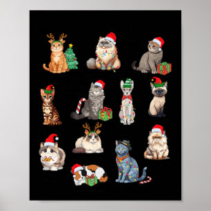 Affiche 12 Chats De Noël Drôle Amoureux des chats de Noël 