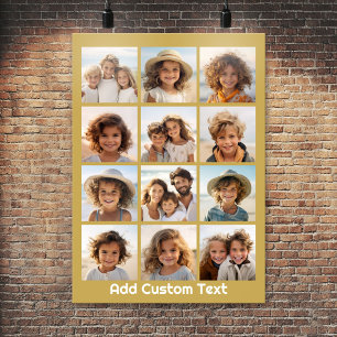 Affiche 12 Collage photo avec Arrière - plan or et texte