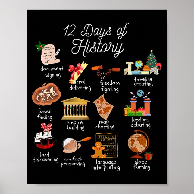 Affiche 12 Day Of History Teacher Christmas Social Studies (Devant)