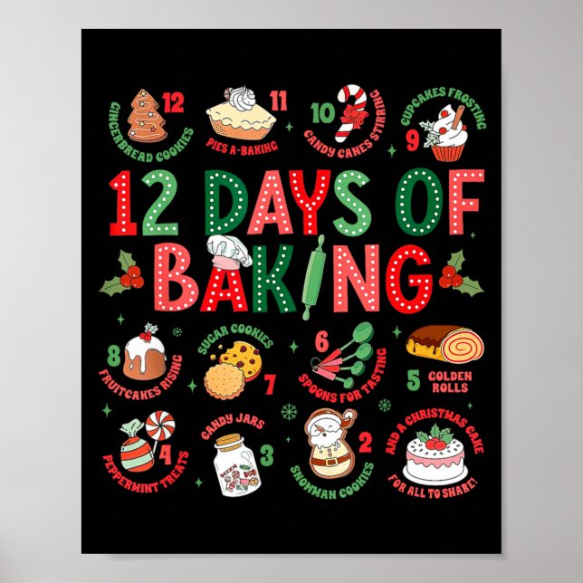 Affiche 12 Days Of Baking Baker Christmas Cook Chef Baking (Devant)