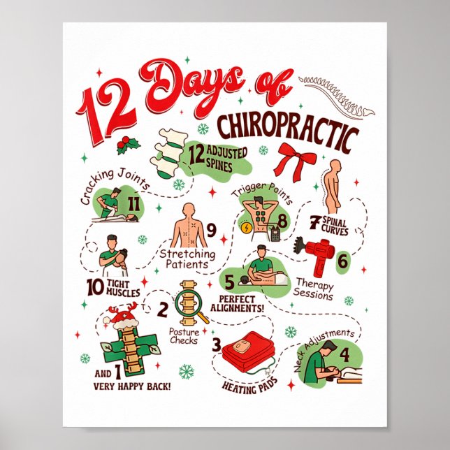 Affiche 12 Days Of Chiropractic Christmas Chiropractor  (Devant)