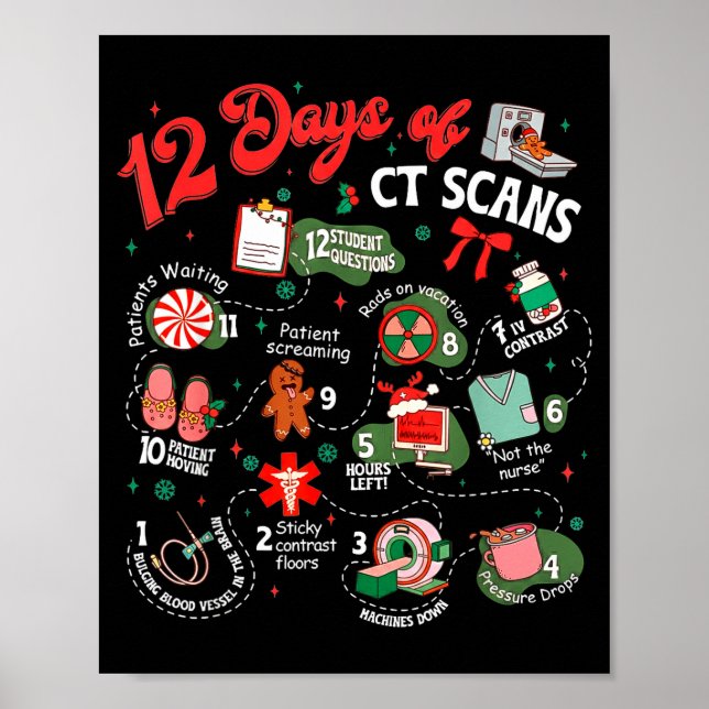 Affiche 12 Days Of Ct Scans Christmas Ct Tech Cat Scan  (Devant)
