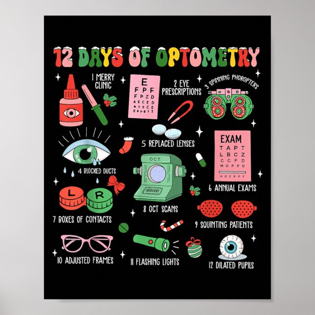 Affiche 12 Days Of Optometry Christmas Eye Doctor Optometr (Devant)