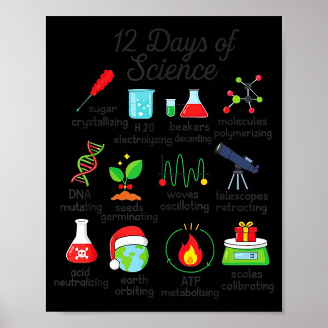 Affiche 12 Days Of Science Funny Science Teacher Christmas (Devant)
