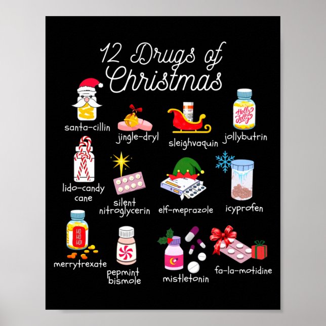Affiche 12 Drugs Of Christmas Pharmacist Technician Pharma (Devant)