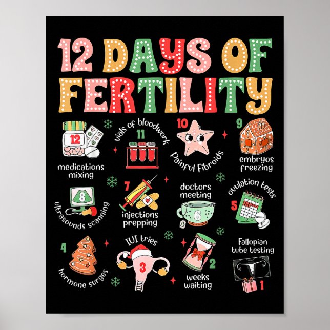 Affiche 12 Jours De Fertilité Ivf Infirmière Noël Ob Gyn T (Devant)