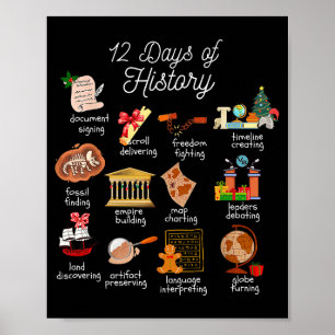 Affiche 12 Jours de Noël pour l'enseignant d'histoire des