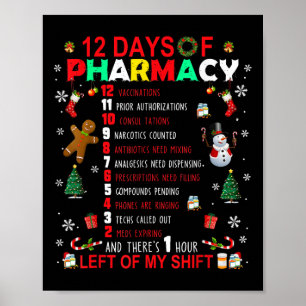 Affiche 12 Jours de pharmacie drôle de Noël Pharmacien Tec
