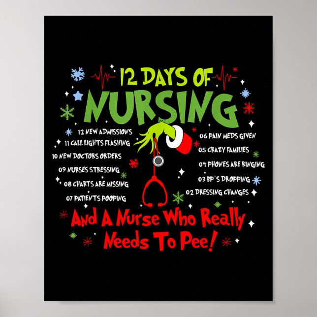 Affiche 12 Jours De Stéthoscope D'infirmière Noël Xma (Devant)