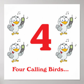 Affiche 12 jours quatre oiseaux appelant