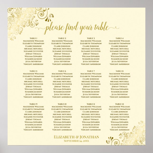Affiche 12 Mariage de crème de table Plis d'or (Devant)